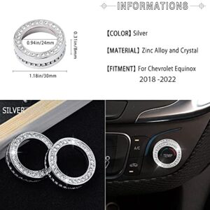 1797 for Chevy Chevrolet Equinox Accessories 2018-2022 Bling AC Knobs Caps Ring Air Conditioner Radio Volume Covers Stickers Decals Silver Crystal Pack of 2