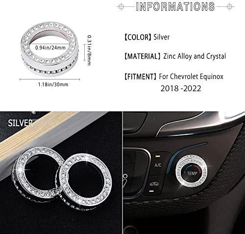 1797 for Chevy Chevrolet Equinox Accessories 2018-2022 Bling AC Knobs Caps Ring Air Conditioner Radio Volume Covers Stickers Decals Silver Crystal Pack of 2