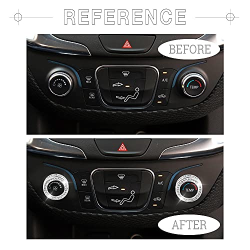 1797 for Chevy Chevrolet Equinox Accessories 2018-2022 Bling AC Knobs Caps Ring Air Conditioner Radio Volume Covers Stickers Decals Silver Crystal Pack of 2