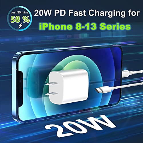 iPhone Fast Charger Cable【Apple MFi Certified】20W PD USB C Wall Charger Type C Power Adapter Lightning Cable Fasting Charging Plug Compatible with iPhone 12/12 Pro/11/XS/Max/XR/X/8 Plus/SE 2020, iPad