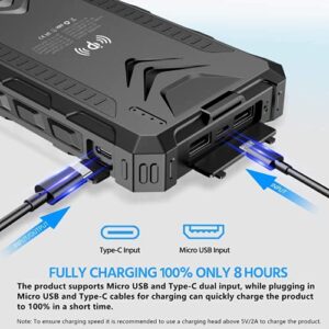 Solar Power Bank,Solar Charger 38800mAh, Qi Wireless Charger, Outputs 5V/3A High-Speed & 2 Inputs Huge Capacity Phone Charger for Smartphones, IP66 Rating, Strong Light LED Flashlights (Black)