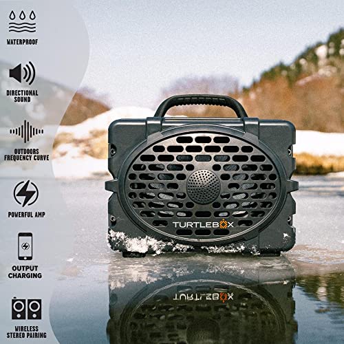 Turtlebox Gen 2: Loud! Outdoor Portable Bluetooth Speaker | Rugged, IP67, Waterproof, Impact Resistant & Dustproof (Plays to 120db, Pair 2X for True L-R Stereo), Thunderhead Gray/Black