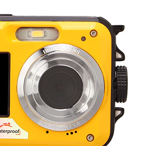 Waterproof Digital Camera, Full HD 2.7K 48MP 10ft Waterproof Underwater Digital Camera, 16X Digital Zoom Front Rear Double Screens Waterproof Digital Camera (Yellow)