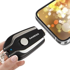 gaidega keychain portable charger for iphone, mini power emergency pod, 100% full capacity external fast charging power bank battery pack（ios connector）