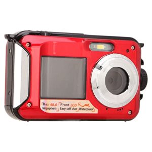 waterproof digital camera, full hd 2.7k 48mp 10ft waterproof underwater digital camera, 16x digital zoom front rear double screens waterproof digital camera (red)