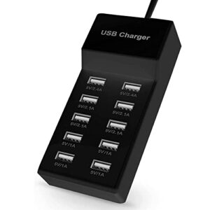 usb charger usb charging station 10-port usb desktop hub wall charger, suitable for iphone/ipad/samsung galaxy note tablet android smartphone multi-function device (black)