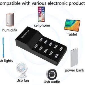 USB Charger USB Charging Station 10-Port USB Desktop hub Wall Charger, Suitable for iPhone/iPad/Samsung Galaxy Note Tablet Android Smartphone Multi-Function Device (Black)