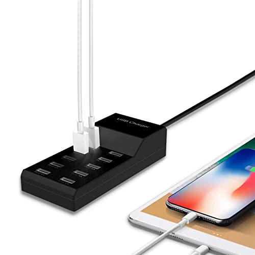 USB Charger USB Charging Station 10-Port USB Desktop hub Wall Charger, Suitable for iPhone/iPad/Samsung Galaxy Note Tablet Android Smartphone Multi-Function Device (Black)