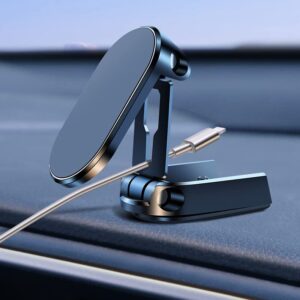 Plymun 2023 New Alloy Folding Magnetic Car Phone Holder, Magnetic 360° Car Phone Holder Stand Dashboard Folding Bracket Universal, Car Magnetic Phone Holder, Stable, no Shaking (Silver)