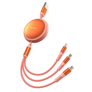 oatsbasf multi usb charger cable retractable 3 in 1 multiple charging cord adapter with mini type c/micro usb/phone port/holder, compatible with phone 14 13 12 11 x/tablets universal use (b orange)