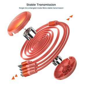 OATSBASF Multi USB Charger Cable Retractable 3 in 1 Multiple Charging Cord Adapter with Mini Type C/Micro USB/Phone Port/Holder, Compatible with Phone 14 13 12 11 X/Tablets Universal Use (B Orange)