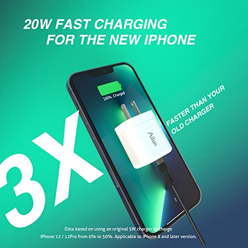 Ailun 20W USB C Power Adapter,PD Port Wall Charger Block Foldable Fast Charge for iPhone 14/14 Pro/13/13 Pro/12 Pro Max/12/12 Pro/12 Mini/11,Galaxy,Pixel 4/3, iPad Pro (Cable Not Included)
