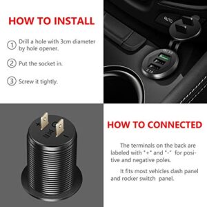 Quick Charge 3.0 Car Charger, 12V/24V 35W QC3.0/2.0 USB Charger Socket, 3 USB Charger Socket Power Outlet Fast Charge with Wire Fuse Aluminum Car Boat Marine ATV Bus Truck Golf Cart and More(Black