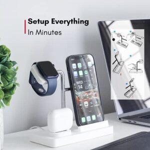 Macally Airpod iPhone Apple Watch Stand Holder - A Home for Your Devices - Compatible with All iPhone, iWatch, Airpod Series - Use Only OEM Cables - 3 in 1 Cell Phone Charging Stand (White)