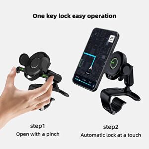 QERRPY Car Phone Holder Mount, Clip On Auto Dashboard & Air Vent & Sun Visor, 360 Degree Rotation One Hand Operation, Fits Most Vehicle and Phones