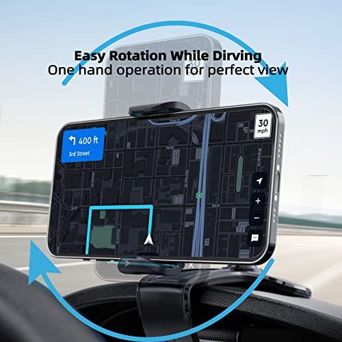 QERRPY Car Phone Holder Mount, Clip On Auto Dashboard & Air Vent & Sun Visor, 360 Degree Rotation One Hand Operation, Fits Most Vehicle and Phones