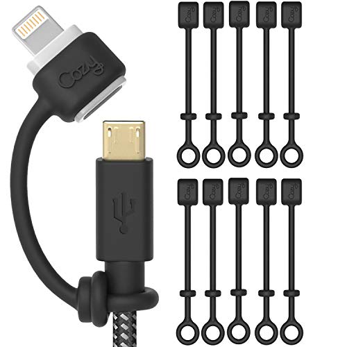 Cozy [10-Pack] Charging Cable Adapter Keeper/Holder/Tether, Compatible with (USB-C, Micro USB, Apple Pencil) adapters | Perfect for Keychain, Car, Travel (Black - 10 Pack)