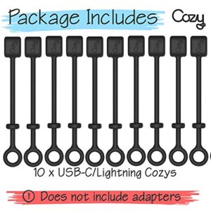 Cozy [10-Pack] Charging Cable Adapter Keeper/Holder/Tether, Compatible with (USB-C, Micro USB, Apple Pencil) adapters | Perfect for Keychain, Car, Travel (Black - 10 Pack)