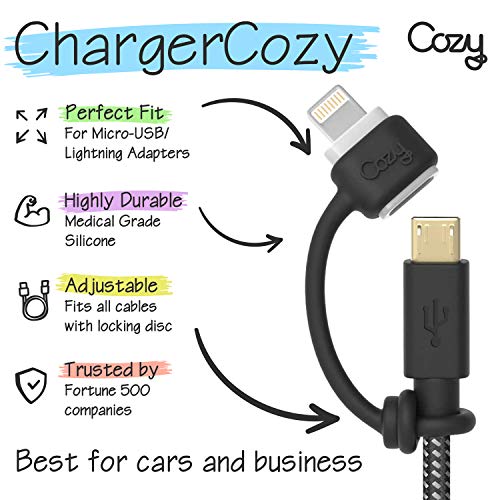 Cozy [10-Pack] Charging Cable Adapter Keeper/Holder/Tether, Compatible with (USB-C, Micro USB, Apple Pencil) adapters | Perfect for Keychain, Car, Travel (Black - 10 Pack)