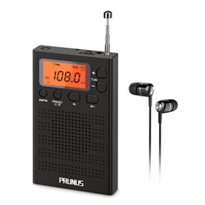 【july newest】 prunus pocket radio am fm with earphones, digital radio battery operated, walkman portable radio with preset, timer, alarm clock, lock button and lanyard for walk/sports match/traveling