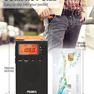 【July Newest】 PRUNUS Pocket Radio AM FM with Earphones, Digital Radio Battery Operated, Walkman Portable Radio with Preset, Timer, Alarm Clock, Lock Button and Lanyard for Walk/Sports Match/Traveling