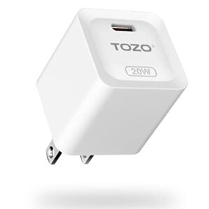 TOZO C1 USB C 20W PD Power Adapter Fast Wall Charger Type C Compatible for iPhone 14/14 Plus/14 Pro/14 Pro Max,iPhone 13/12/Pro/Pro Max/11,iPad Pro,Samsung Galaxy White(Cable not Included)