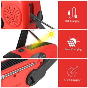 iRonsnow Solar Emergency Hand Crank Weather Radio, Portable Self Powered NOAA AM/FM Radios with SOS Alarm LED Flashlight 2000mAh Power Bank Smart Phone USB Charger for Camping (Red)