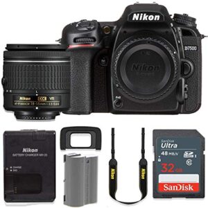 nikon d7500 20.9mp dslr camera with af-p 18-55mm vr lens kit + 32 gb sandisk memory card (renewed)