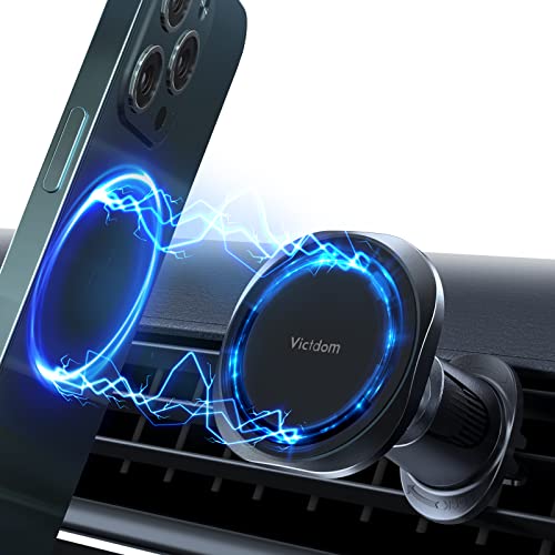 Victdom for MagSafe Car Mount [20 Strong Magnets] Magnetic Phone Holder for Car [Stable Metal Hook Clip] iPhone Car Mount for Vent Fit iPhone 14/13/12 Series and All Phones Metal Rings Included