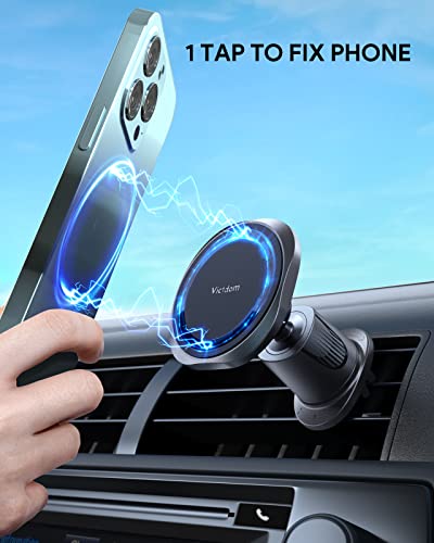 Victdom for MagSafe Car Mount [20 Strong Magnets] Magnetic Phone Holder for Car [Stable Metal Hook Clip] iPhone Car Mount for Vent Fit iPhone 14/13/12 Series and All Phones Metal Rings Included