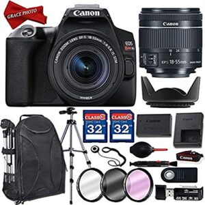 rebel sl3 digital slr camera kit (black) with ef-s 18-55mm is stm lens and deluxe accessory bundle incl. memory cards, backpack and more