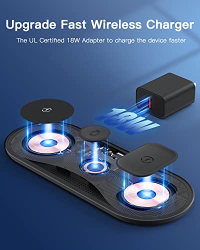 Wireless Charging Pad,TELSOR Portable 3 in 1 Wireless Charger Station for Multiple Devices,Ultra-Slim Travel Charging Pad for Apple Watch 7/6/5/4/3/2,iPhone 14 13 12 Pro& AirPods 3/2/Pro