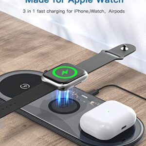 Wireless Charging Pad,TELSOR Portable 3 in 1 Wireless Charger Station for Multiple Devices,Ultra-Slim Travel Charging Pad for Apple Watch 7/6/5/4/3/2,iPhone 14 13 12 Pro& AirPods 3/2/Pro