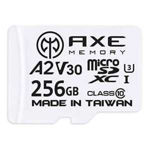 axe memory 256gb microsdxc memory card + sd adapter with a2 app performance, v30 uhs-i u3 4k