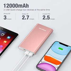 EnergyCell Pilot 4GS Portable Charger,12000mAh Fast Charging Power Bank Dual 3A High-Speed Output Battery Pack Compatible with iPhone 12 11 X Samsung S10 and More - A-Rose Gold