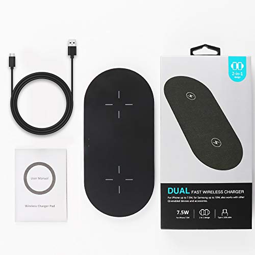 Dual Wireless Charger, COSOOS Fast Wireless Charging Pad Compatible for iPhone 13/13 Pro/13 Pro Max/13 Mini/12/11/XS/8 Plus, Galaxy S21/S20, Note 10, AirPods Pro, Galaxy Buds+(No AC Adapter)