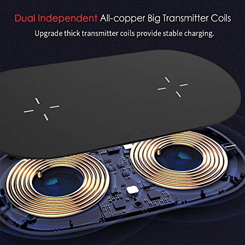 Dual Wireless Charger, COSOOS Fast Wireless Charging Pad Compatible for iPhone 13/13 Pro/13 Pro Max/13 Mini/12/11/XS/8 Plus, Galaxy S21/S20, Note 10, AirPods Pro, Galaxy Buds+(No AC Adapter)