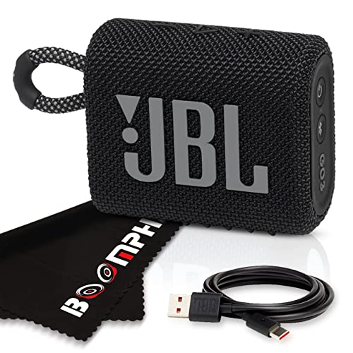 Boomph On-The-Go Kit: JBL Go 3 Portable Bluetooth Wireless Speaker, IP67 Waterproof and Dustproof Built-in Battery - Black