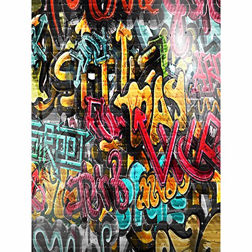 5x6.5ft Graffiti Backdrop 90s Hip Hop Letters Photo Colorful Brick Wall Mural Art Decoration Letterings Photography Background Studio Props KP-129