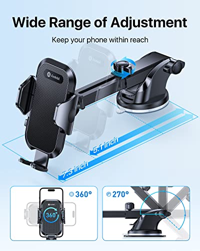 andobil Car Phone Holder Mount, [Ultra Stable, Big Phones & Thick Case Friendly] Adjustable Long Arm Cell Phone Holder for Car Dashboard Windshield Vent Fit for iPhone 14 Pro Max Samsung S23 Ultra etc