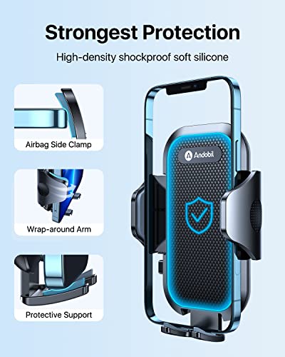 andobil Car Phone Holder Mount, [Ultra Stable, Big Phones & Thick Case Friendly] Adjustable Long Arm Cell Phone Holder for Car Dashboard Windshield Vent Fit for iPhone 14 Pro Max Samsung S23 Ultra etc