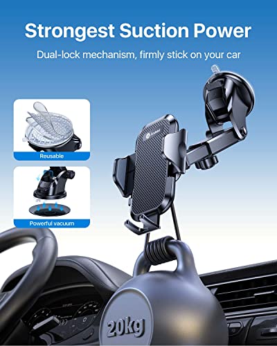 andobil Car Phone Holder Mount, [Ultra Stable, Big Phones & Thick Case Friendly] Adjustable Long Arm Cell Phone Holder for Car Dashboard Windshield Vent Fit for iPhone 14 Pro Max Samsung S23 Ultra etc