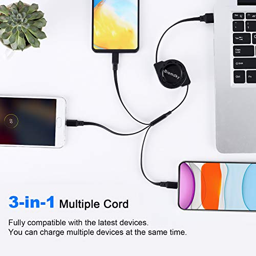 Bismdky 3 Pack 3 in 1 Multi USB Retractable Fast Charger Cable,Multiple Charging Cord Adapter withIP/Micro USB/Type C Port Adapter, Fast Charging Compatible with Cell Phones Tablets Universal Use