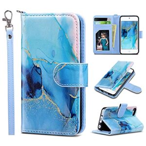 ulak ipod touch 7 wallet case, ipod touch 6 case with card holder, premium pu leather magnetic closure protective folio cover for ipod touch 7th/6th/5th generation (marble)