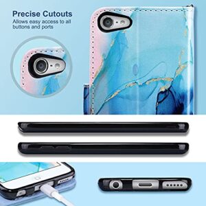 ULAK iPod Touch 7 Wallet Case, iPod Touch 6 Case with Card Holder, Premium PU Leather Magnetic Closure Protective Folio Cover for iPod Touch 7th/6th/5th Generation (Marble)