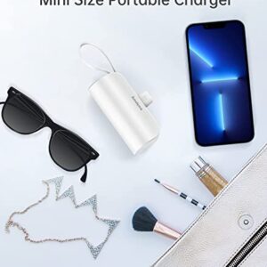amelema Small Portable Charger for iPhone, 5000mAh Mini Power Bank with Built-in Cable/Metal Stand, Cute Battery Pack Compatible with iPhone 14/14 Plus/Pro Max/13/12/11/XS/XR/X/8/7/Airpods (White)