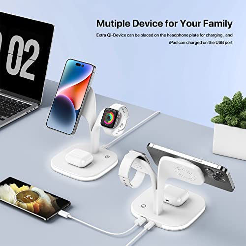 Magnetic Charging Station, Wireless Charger Dock for Apple Series iPhone 14/13/12/mini/Max/Pro, 15W Max 3 in 1 Mag-Safe Charger Stand for Airpods and Apple iWatch.