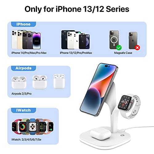 Magnetic Charging Station, Wireless Charger Dock for Apple Series iPhone 14/13/12/mini/Max/Pro, 15W Max 3 in 1 Mag-Safe Charger Stand for Airpods and Apple iWatch.