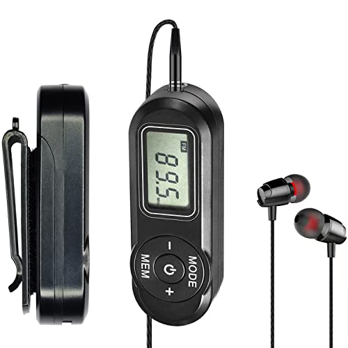 SWDSTP Personal FM Walkman Radio, Mini Digital Tuning Portable Radio with Headphones Belt Clip LCD Display, Pocket Radio for Walking Jogging, Upgrade Volume Control