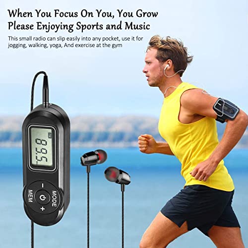 SWDSTP Personal FM Walkman Radio, Mini Digital Tuning Portable Radio with Headphones Belt Clip LCD Display, Pocket Radio for Walking Jogging, Upgrade Volume Control